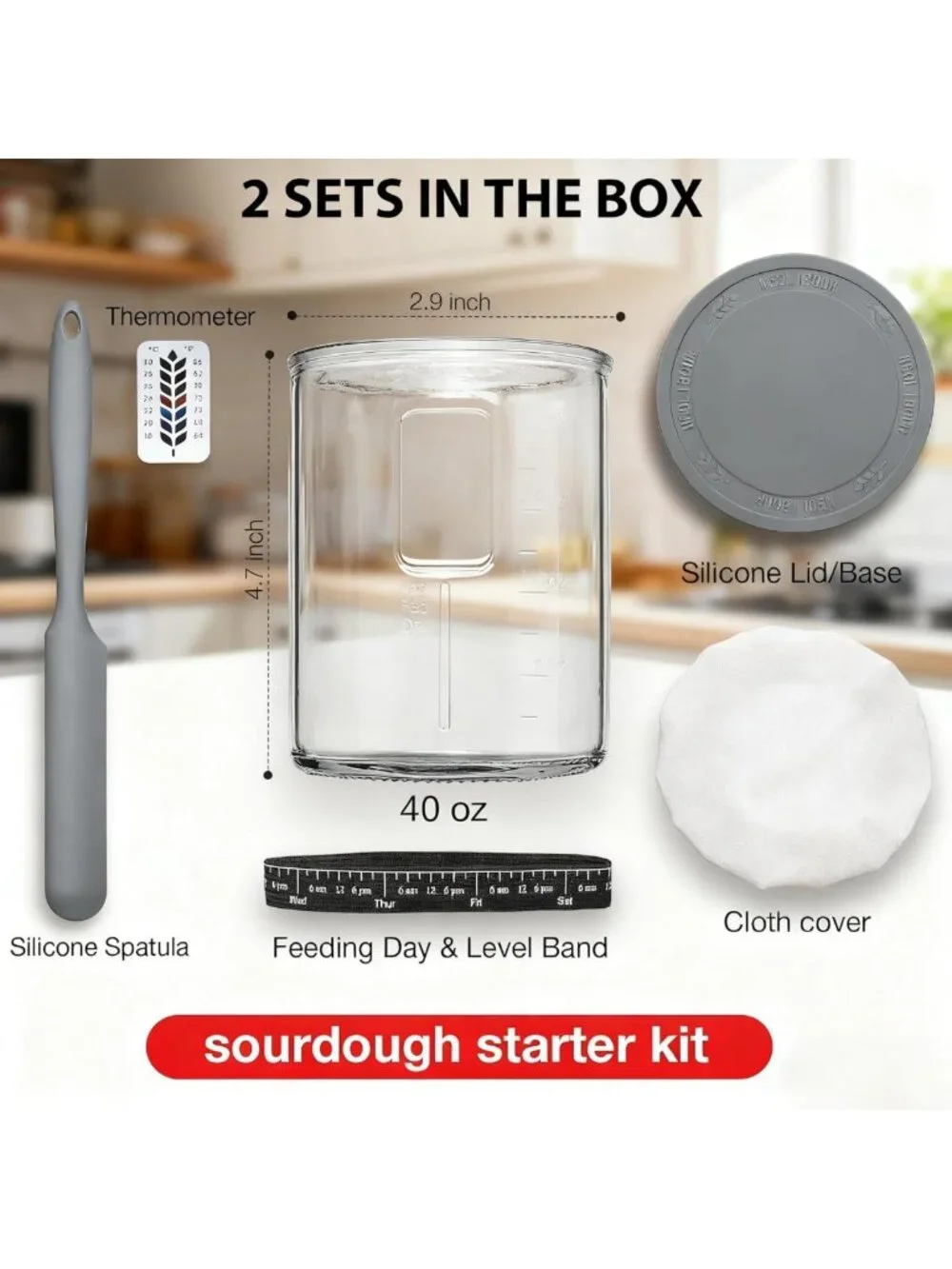2 Pack Large Sourdough Starter Jar Kit - 40oz Glass Containers with Accessories